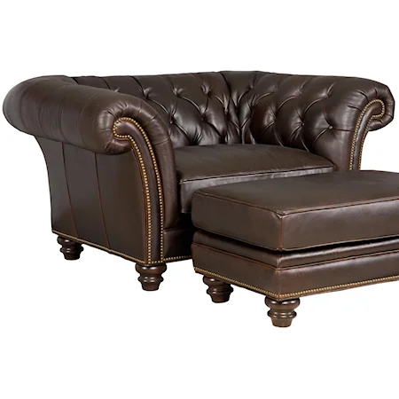 Traditional Button-Tufted Chair with Rolled Arms and Nailheads